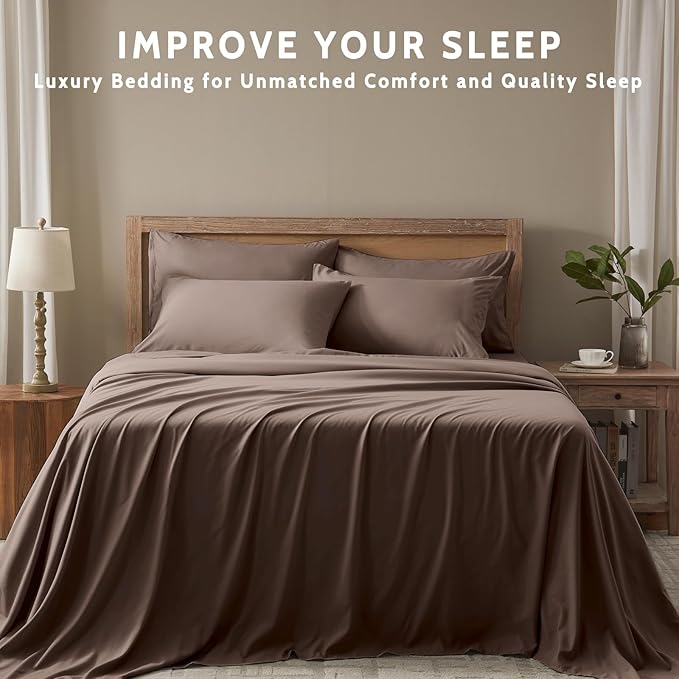Cal King Size Sheets Set - 6 Piece Luxuriously Soft & Cooling Sheets Cal King Size - Ultra Soft 16" Deep Pocket Cal King Sheet Set - Fitted Sheet & Pillowcase Sets (Cal King Dark Brown)