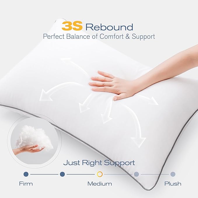 Queen Pillows Set of 4, Ultra Thick Down Alternative Bed Pillows,Cooling Hotel Quality Queen Pillows for Back, Stomach or Side Sleepers,Machine Washable (White,4 Pack)