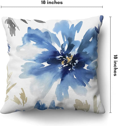 Americanflat 18x18 Throw Pillow with Sewn-in Insert - All-in-One Decorative Pillows - No Cover Needed - Soft and Durable Cushion for Bed or Sofa - Polyester - White and Indigo