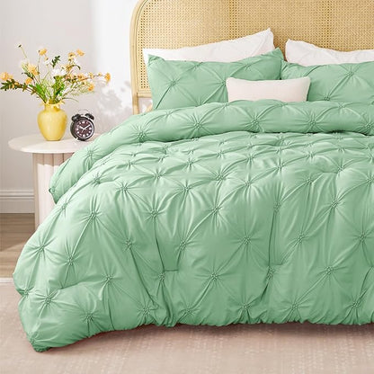 BEDELITE Sage Green Twin Comforter Set - 2 Peices Boho Pintuck Bedding Comforter Sets, Lightweight Soft & Warm Twin Bedding Sets with 1 Pillowcase for All Season
