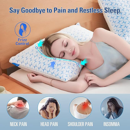 QUTOOL Firm Pillow Shredded Memory Foam, Cooling Pillow for Hot Sleeper, Adjustable Bed Pillow for Side Back Stomach Sleepers, Washable Cover, CertiPUR-US Certified, King Size