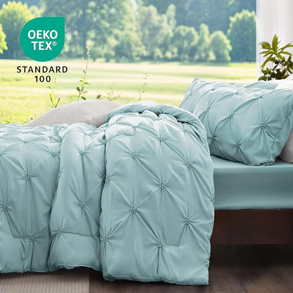 BEDELITE Dusty Blue Twin Comforter Set - 2 Peices Boho Pintuck Bedding Comforter Sets, Lightweight Soft & Warm Twin Bedding Sets with 1 Pillowcase for All Season
