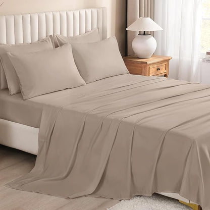 Litanika King Size Comforter Set Light Coffee - 7 Pieces Bed in a Bag Beddding Sets, Solid Lightweight Bed Set with Comforter, Sheets, Pillowcases & Shams