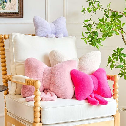 Bowknot Pillow Dusty Pink Cute Bow Decorative Throw Pillows 16" Aesthetic Home Decor Bow Cushions Butterfly Knot Plush Pillow for Bedroom Couch