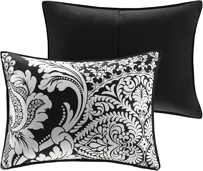 Madison Park Vienna Sateen Cotton Comforter Set, Breathable, Soft Cover, Trendy, All Season Down Alternative Cozy Bedding with Matching Shams, California King, Black 7 Piece