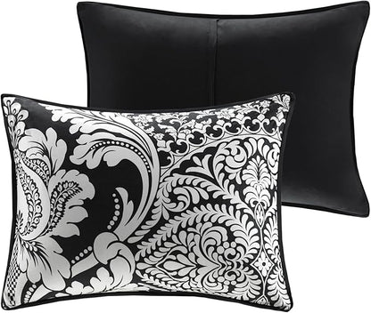Madison Park Vienna Sateen Cotton Comforter Set, Breathable, Soft Cover, Trendy, All Season Down Alternative Cozy Bedding with Matching Shams, California King, Black 7 Piece