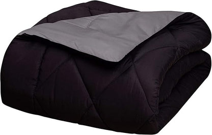 Elegant Comfort Goose Down Alternative -Diamond-Stitched- Quilted 3-Piece Reversible Comforter Set/Duvet Insert Soft Bedding-Medium Warmth for All Seasons, Full/Queen, Black/Grey