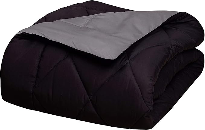 Elegant Comfort Goose Down Alternative -Diamond-Stitched- Quilted 2-Piece Reversible Comforter Set/Duvet Insert Soft Bedding-Medium Warmth for All Seasons, Twin/Twin XL, Black/Grey