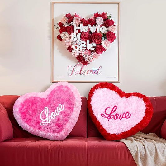 2 Pcs Valentine‘s Day Heart Pillows Soft Cute Pink Love Heart Shaped Decorative Plush Throw Pillows Red Pink Fluffy Pillow Aesthetic Coquette Room Decor for Gift Bed Sofa Couch Decor