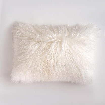 Genuine Mongolian Lamb Fur Pillow Cover – 12"x20" Rectangular Cushion Case – Soft Curly Wool Decorative Accent for Sofa, Bed, or Chair (Natural White)