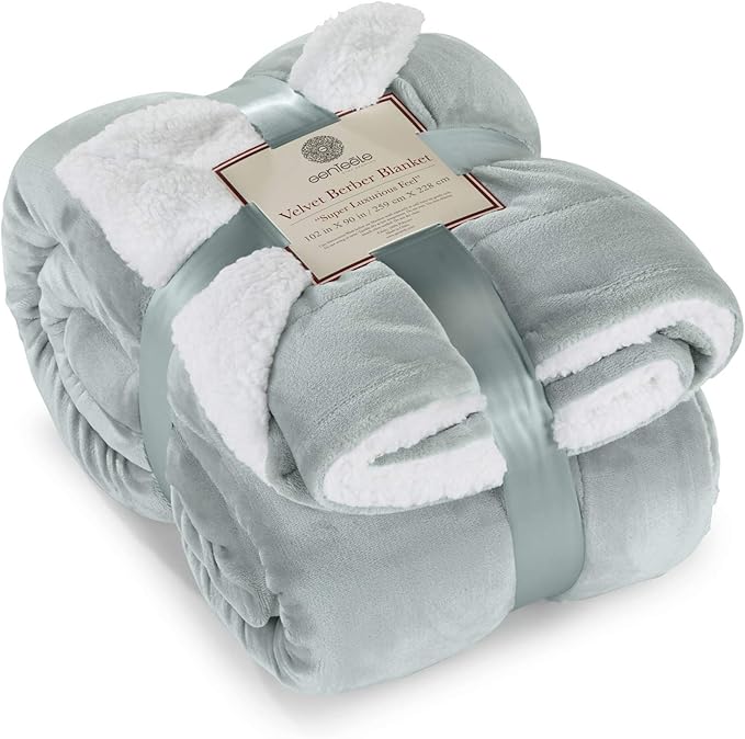 Genteele Sherpa Throw Blanket Super Soft Reversible Ultra Luxurious Plush Blanket, 102 x 90 inches, Sage/White