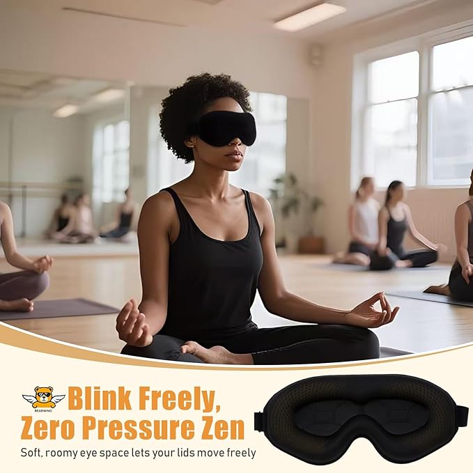 100% Light Blocking Sleep Mask, Only 0.73oz Light Comfortable 3D Contoured Memory Foam, Blink Freely Eye Masks for Sleep, Travel, Nap, for Men Women Side Sleeper, Black