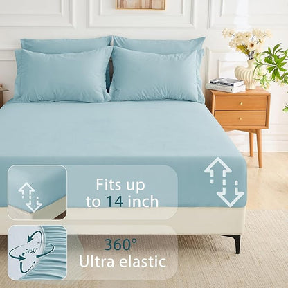 MUXHOMO 5 Pieces Twin Comforter Set, Soft Bed in a Bag Twin Size, All Season Bedding Set with Comforter, Flat Sheet, Fitted Sheet, Pillowcases & Shams, Lake Blue