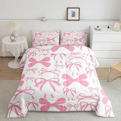 Feelyou Bow Bedding Set Boys Girls King Size Black Cute Bowknot Comforter Set for Kids Women Men Ultra Soft Pink Girls Bow Comforter Lovely Duvet Set