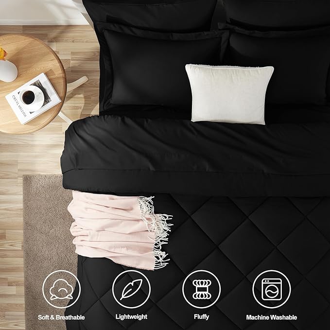 CozyLux California King Comforter Set Black - Cal King Bed in a Bag 7 Pieces, Luxury Soft Bed Set for All Seasons, Bedding Set with Down Alternative Comforter, Sheets, Pillowcases & Shams