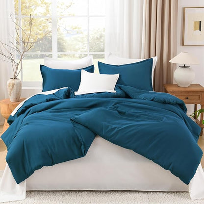 Litanika Teal Comforter Queen Size, 3 Pieces Turquoise Lightweight Solid Bedding Comforter Set, All Season Fluffy Bed Set (90x90In Comforter & 2 Pillowcases)