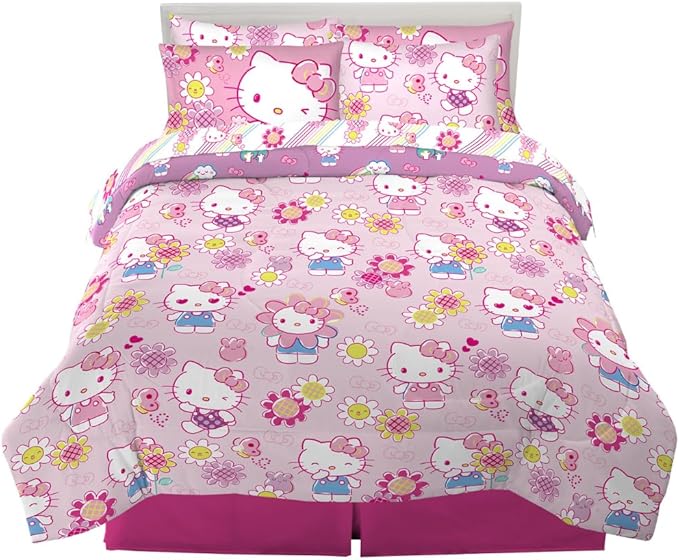Hello Kitty Kids Bedding Super Soft Comforter and Sheet Set with Sham, 7 Piece Queen Size, (Officially Licensed Product) by Franco