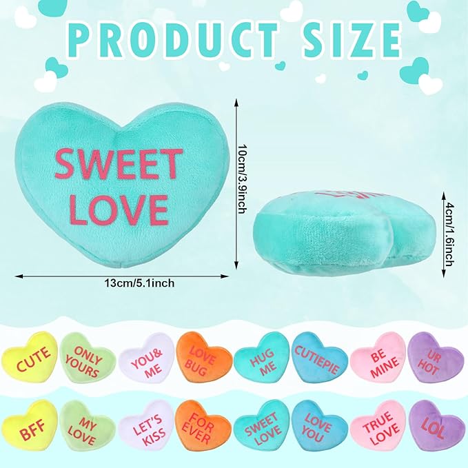 Kathfly 16 Pcs Valentine's Day Conversation Heart Plush Throw Pillows Candy Plush Conversation Hearts Valentines Stuffed Throw Pillow Decoration for Wedding Holiday Party Favors(Multicolor)