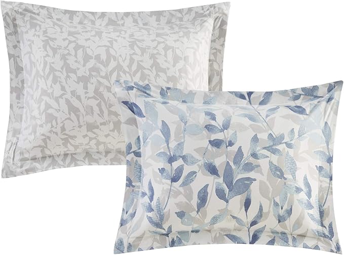 Madison Park Essentials Cozy Bed in a Bag Reversible Comforter with Complete Sheet Set - Modern Botanical Print All Season Cover, Shams, Decorative Pillow, Full(78"x86"), Blue 8 Piece