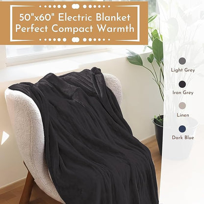Electric Heated Blanket 50"x60" Throw Size Flannel Heated Blanket, Cozy & Warm for All Night, 5 Heat Settings & 3 Hours Auto Off, Machine Washable, Iron Grey