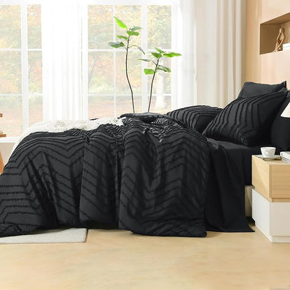 Litanika Black Queen Size Comforter Set with Sheets - 7 Pieces Bed in a Bag Queen Tufted Complete Bedding Sets with Comforter, Sheets, Pillowcases & Shams
