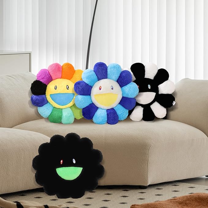 Flower Pillow,Flower Shaped Throw Pillow,Smiley Face Floor Cushions,Cute Sunflower Plush Pillows,Valentines Day Gifts,Black and White Decorative Pillows for Bed,Couch,Sofa,Car (Black and White,15.7In)