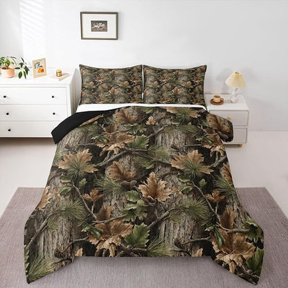 Erosebridal Camo Hunting Comforter Set King Size Rustic Camouflage Bedding Set for Adutls Men Women Woodland Cabin Tree Leaves Comforter Camping Farm House Quilt Bedroom Decor