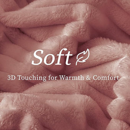 BEDELITE Fleece Throw Blanket for Couch - 300GSM Soft & Warm Fluffy Dusty Pink Blanket, Decorative and Giftable Striped Blankets for Women, Men, 50"x70"