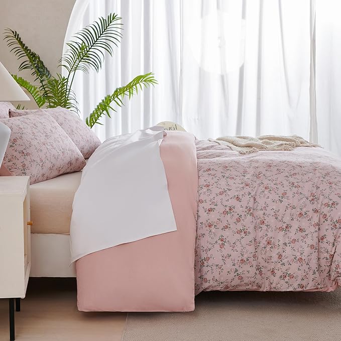 Floral King Comforter Set 3 Pieces Soft Cute Floral Bedding Comforter Lightweight Garden Style King Floral Botanical Comforter Set for All Seasons 1 Comforter and 2 Pillowcases