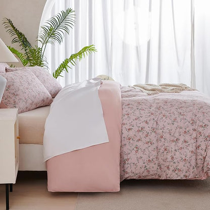 Floral Queen Comforter Set 3 Pieces Soft Cute Floral Bedding Comforter Lightweight Garden Style Queen Floral Botanical Comforter Set for All Seasons 1 Comforter and 2 Pillowcases