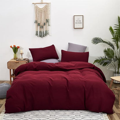Cottonight Burgundy Comforter Set Full Wine Red Bedding Set Full Solid Claret Comforter Modern Blanket Quilt Breathable Durable Dark Red Comforter Set for Women Men