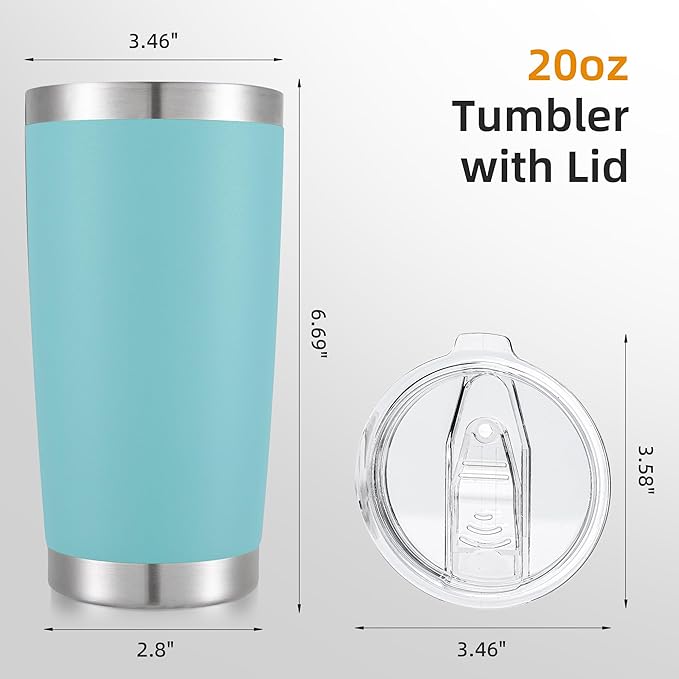 20 oz Tumbler Bulk with Lid Stainless Steel Insulated Tumblers Double Wall Vacuum Coffee Mug Powder Coated Tumbler Cups for Cold and Hot Drinks, Sky Blue, 12 pack