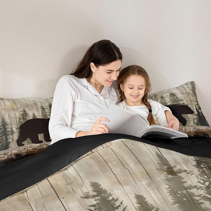 Feelyou Bear Comforter Set Wildlife Hunting Bedding Set for Kids Boys Girls Rustic Cabin Comforter Farmhouse Quilt Set Bedroom Collection 3Pcs Full Size