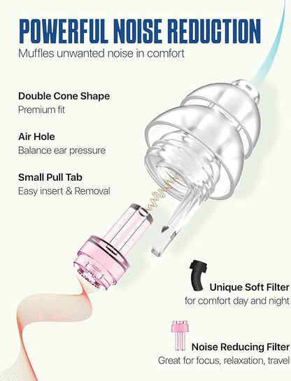 Ear Plugs for Sleeping, Comfy Reusable Earplugs for Sleep, Snoring, Deep Focus, Travel, Noise Sensitivity, Tinnitus Relief, Flexible Silicone Hearing Protection, 27dB Noise Reduction,BKPK