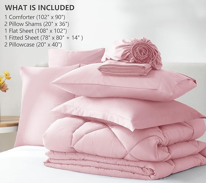 CozyLux King Size Comforter Sets Pink - 7 Pieces Bed in a Bag King, Luxury Soft Bed Set for All Seasons, Bedding Set with Down Alternative Comforter, Sheets, Pillowcases & Shams