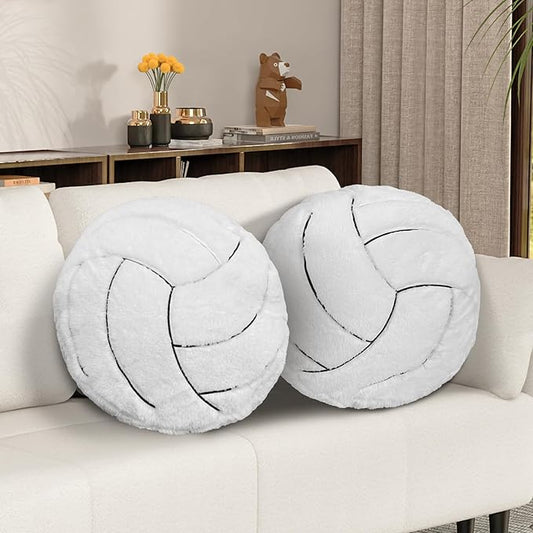 Volleyball Pillow, 2 Pcs Volleyball Plush Pillow Soft Fluffy Stuffed Sports Throw Pillows, Round Volleyball Pillows Ideal Couch, Bedroom & Sports Room Decor 15.8"