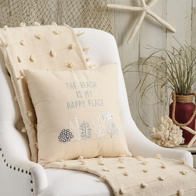 Primitives by Kathy Pillow-The Beach is My Happy Place, Light Gray, Dark Gray, Cream, White