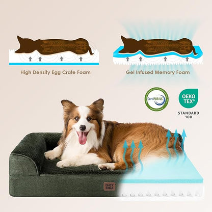 EHEYCIGA Orthopedic Dog Bed Medium Size Dogs, Memory Foam Dog Bed with Washable Removable Cover, Waterproof Pet Sofa Couch for Crate with Nonskid Bottom, 30x20x6, Dark Green