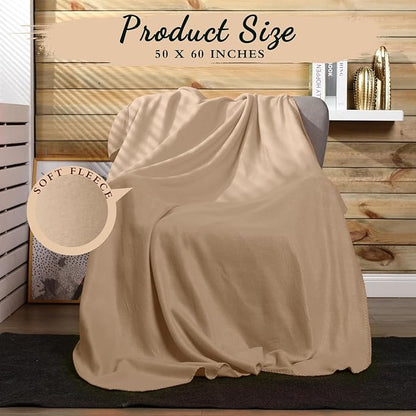 Kinlop Fleece Blanket Bulk 60 x 50 Inch Soft Lightweight Fleece Cozy Blanket Warm Throw Plush Pet Throw for Bed Couch Sofa Home Office Wedding Gifts Travel Camping(Khaki)