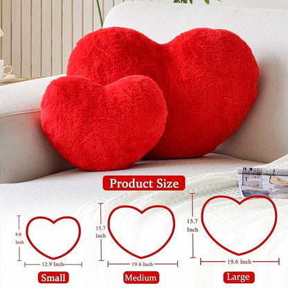 Red Heart Pillows, Cute Heart Decorative Pillow, Heart Shaped Throw Pillows for Bed, Faux Rabbit Fur Plush Hoom Decor Pillow Cushion for Chair Sofa Living Room (Large-19.6"x15.7")