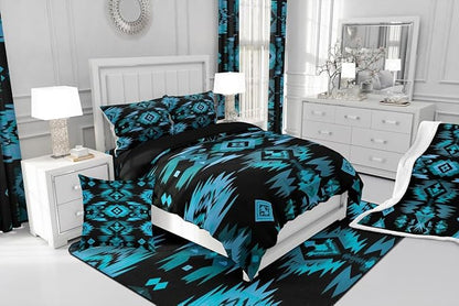 Feelyou Blue Black Southwestern Comforter Set,Tribal Native American Indian Bedding Set Toddler Size,Boys Girls Bedroom Room Decor,Exotic Style Comforter,Farmhouse Western Bed Set