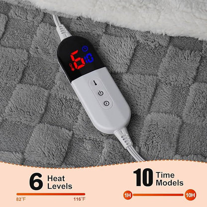 Electric Blanket, Heated Blanket with 6 Heat Levels & 10 Hours Auto Off, Soft Checked Flannel Fast Heating Blanket with ETL & FCC Certification (Gray, 62"X84")