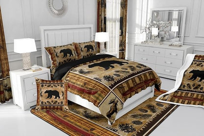 Feelyou Black Bear Comforter Set King Western Rustic Cabin Decor Bedding Tribal Forest Animals Comforter Elk Wildlife Hunting Down Bear Deer Patchwork Quilt Set Nordic Bedroom Decor