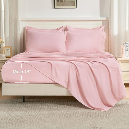 Andency California King Size Comforter Set with Sheets Light Pink - 7 Pieces Cal King Bed in a Bag Boho Bedding Sets, Bed Set with Comforter, Sheets, Pillowcases & Shams