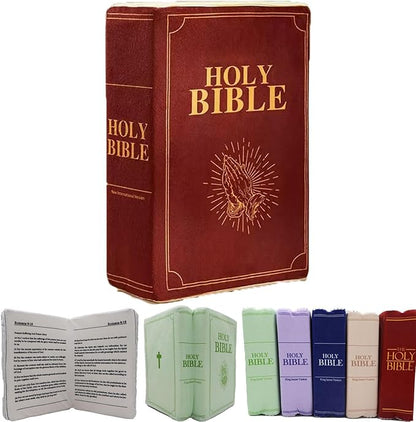 Bible Pillow Book Plush That Opens, Christian Holy Bible Stuff Religious Party Favors Gifts, Room Decorative Pillow for Bedroom Living Room (Red)