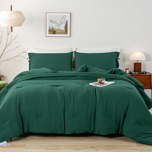 Forest Emerald Hunter Green KING Size Comforter Set, Solid 3 Pieces Bedding Set Soft Lightweight PolyCotton Down Alternative Blanket Quilt Comforters for All Season (1 Comforter 2 Pillowsham)
