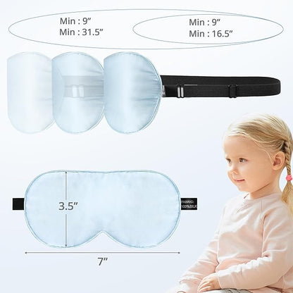 Kids Sleep Mask Eye Cover, 100% Real Natural Pure Silk Eye Mask with Adjustable Strap, Blindfold Kids Eye Mask for Sleeping, Eye Shade for Boys Girls and Adult, Pressure-Free Comfort (Blue)