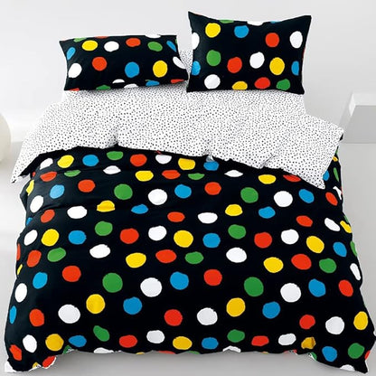CLOTHKNOW Black Queen Comforter Sets 3Pcs Colorful Dot Bedding Comforter Sets Men Boys Comforter White Yellow Green Blue Rust Ball Bedding Sets Queen