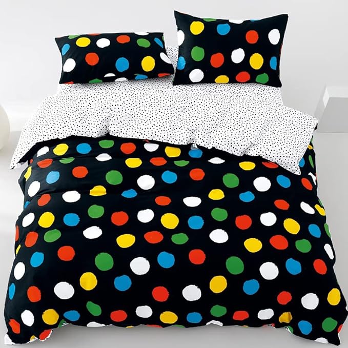 CLOTHKNOW Colorful Dot Comforter Sets Full 3Pcs Black Bedding Comforter Sets White Yellow Green Blue Rust Ball Comforter Bedding Sets Full