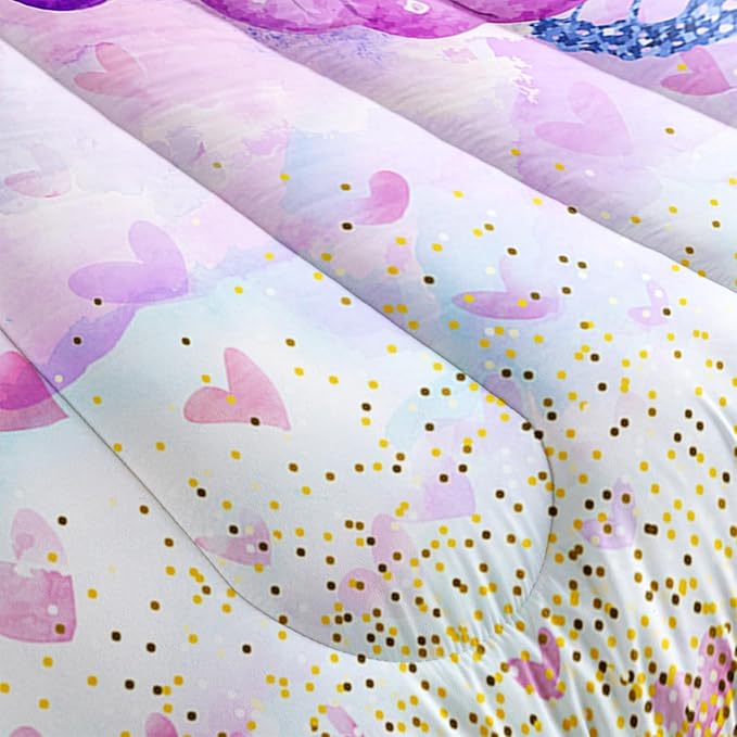 Violet Butterfly Comforter Set 3 Pieces Bedding Set for Kids Teen Boys Twin Size ，Cute Flower Butterfly Bedding Set for Bedroom Soft Microfiber All Season 3pcs(1 Comforter & 2 Pillowcases)